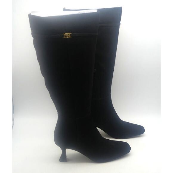 NEW Sam Edelman Women's 6.5 Lyla Black Suede Knee High Heel Boots WIDE CALF - Picture 3 of 12